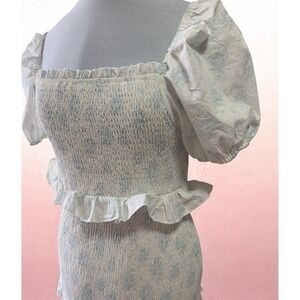 Milkmaid Floral Smocked Square Neck Puff Sleeve Midi Dress Women's Size L